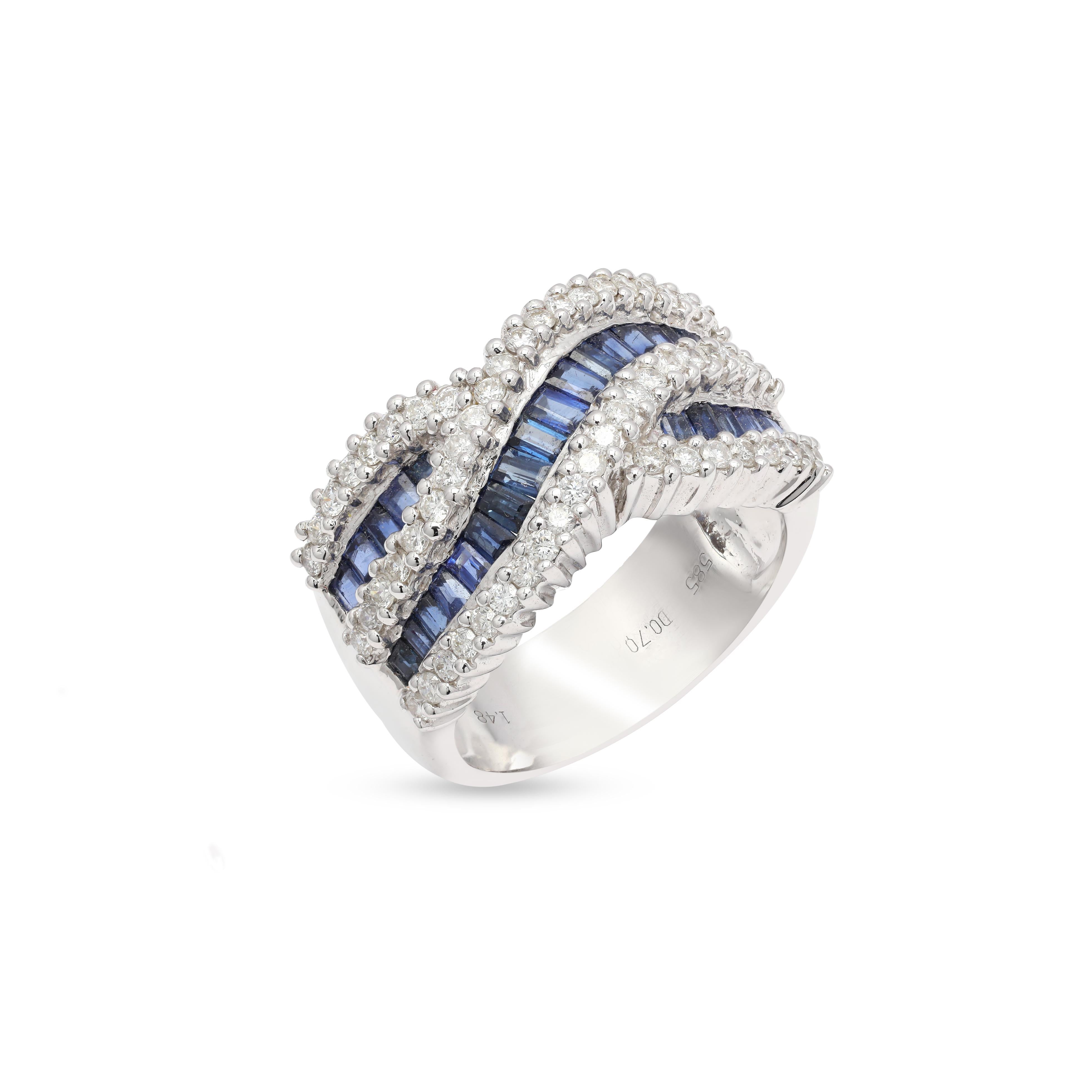 For Sale:  1.48 Carat Sapphire & Diamond Criss Cross Ring in 14k White Gold Gift for Mom 5