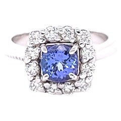 1.48 Carat Blue Sapphire Diamond 14 Karat White Gold Engagement Ring