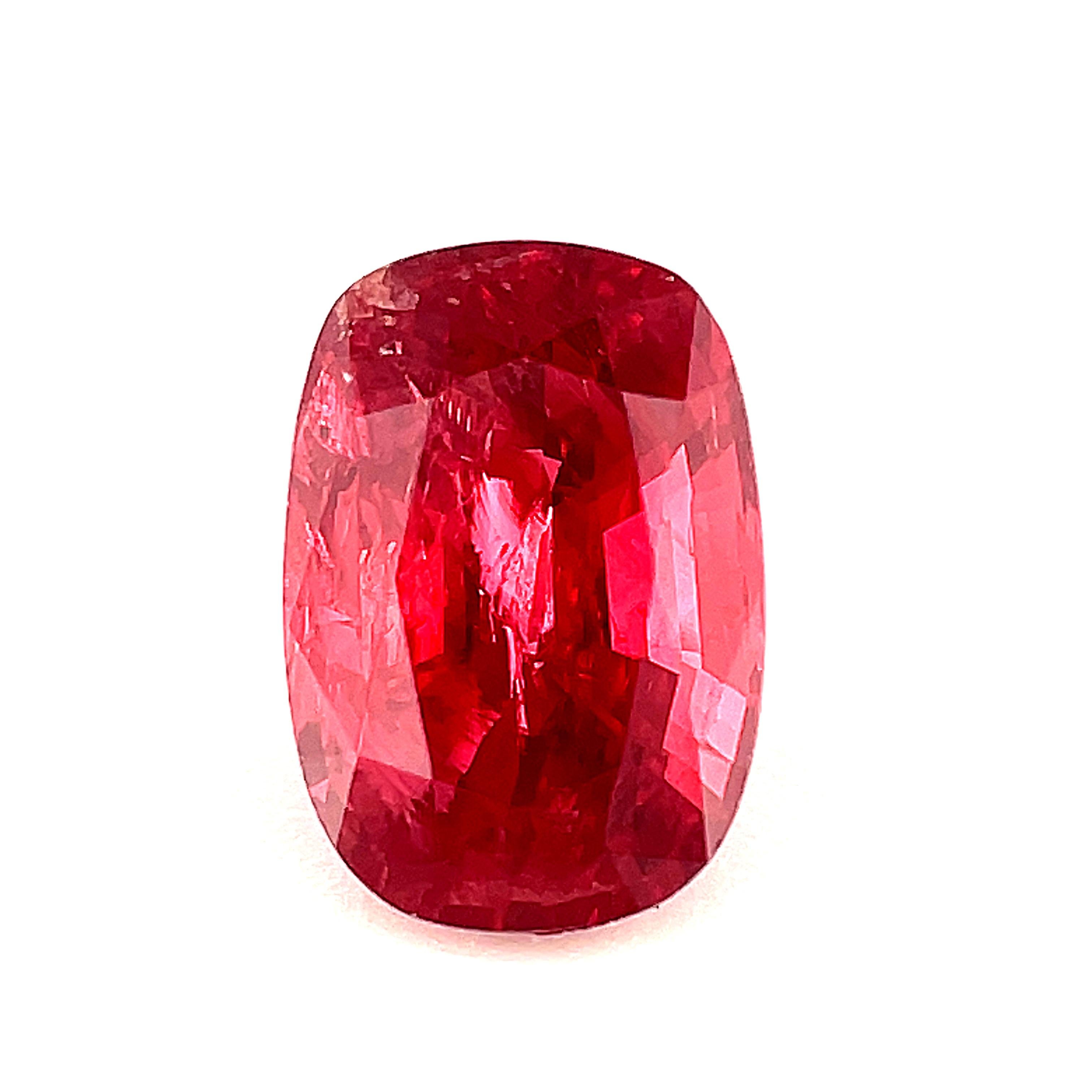 Women's or Men's 1.48 Carat Cushion Shaped Loose Unset Unmounted Red Spinel Gemstone For Sale