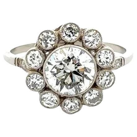1.48 Carat Diamond and Platinum Vintage Statement Cocktail  Ring