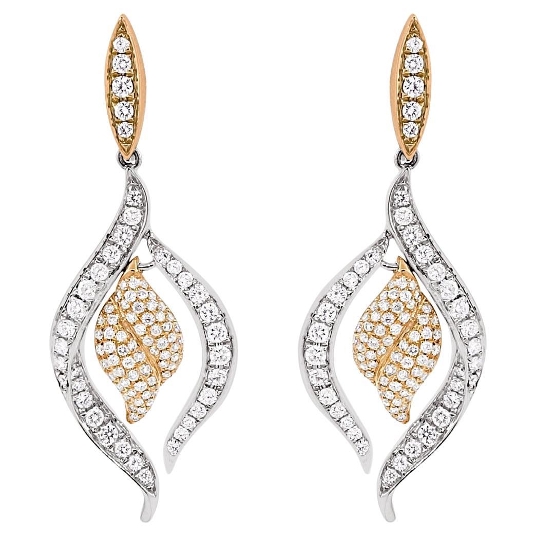 1.48 Carat Diamonds Earrings in 18k Two Tone Gold For Sale