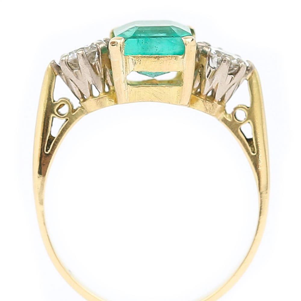 1.48 Carat Emerald and 0.60 Carat Diamond Three Stone Ring 18 Karat Yellow Gold 4