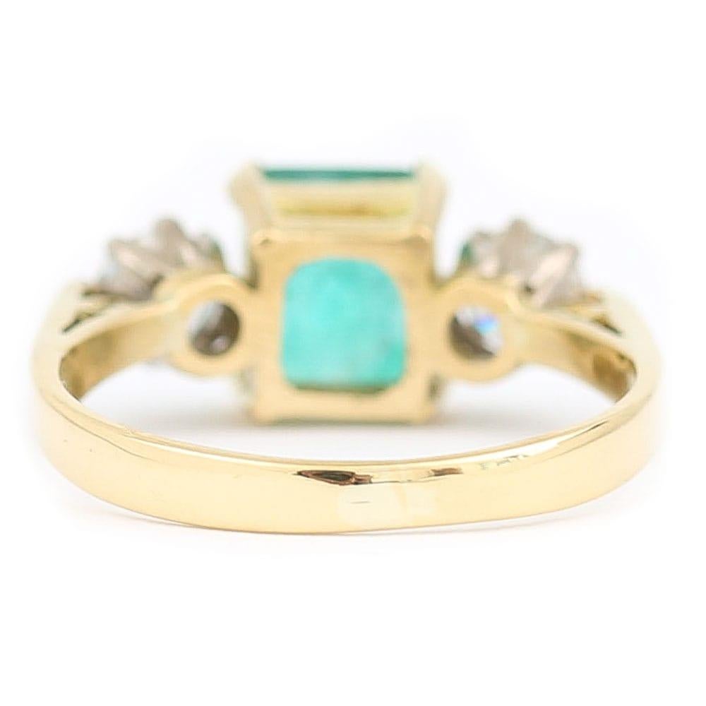 1.48 Carat Emerald and 0.60 Carat Diamond Three Stone Ring 18 Karat Yellow Gold 2