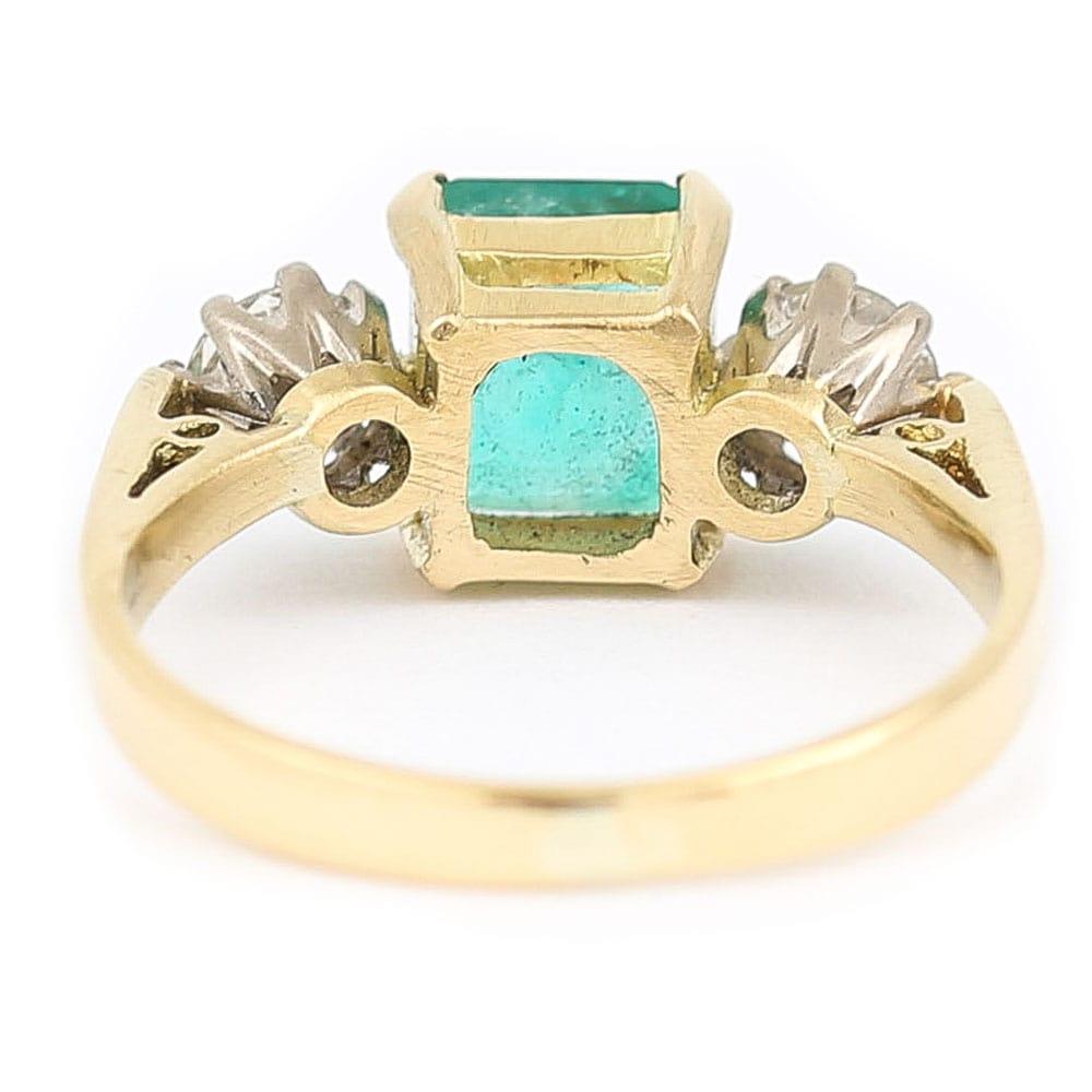 1.48 Carat Emerald and 0.60 Carat Diamond Three Stone Ring 18 Karat Yellow Gold 3