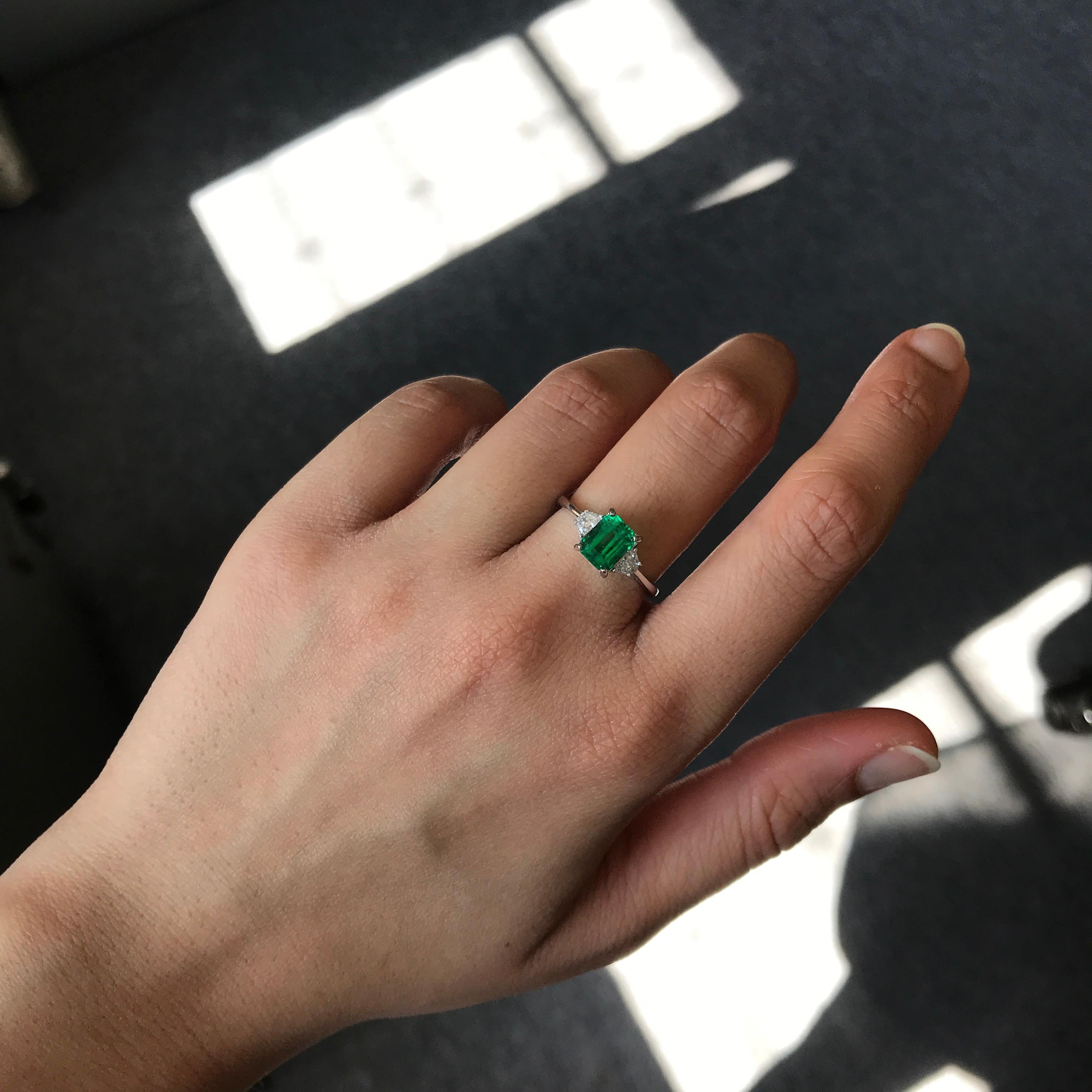 Women's 1.48 Carat Emerald and Diamond Three-Stone Engagement Ring