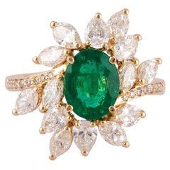 1,48 Karat Smaragd- und Diamantring mit Smaragd in 18 Karat Gelbgold eingefasst