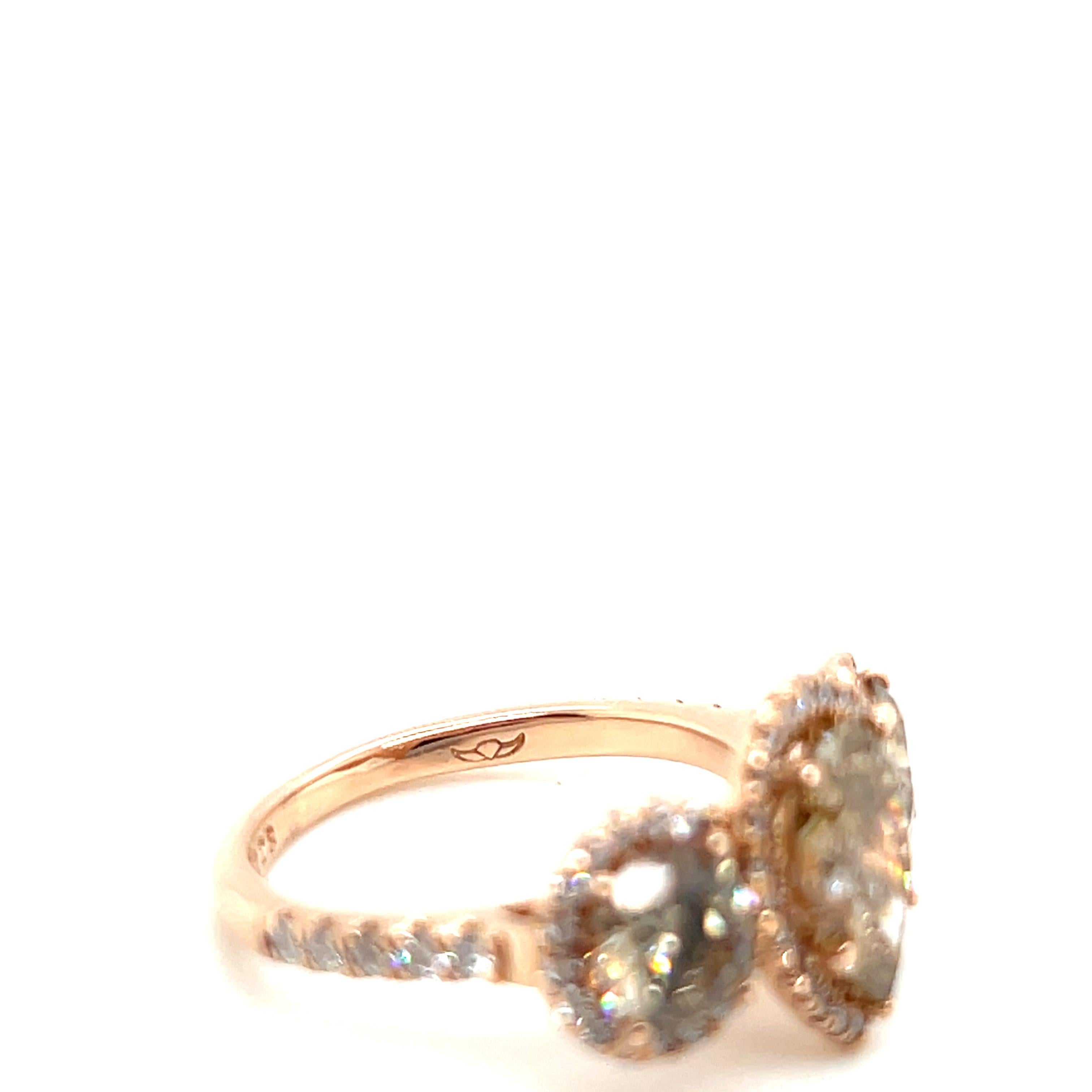 Bague de fiançailles en or rose 1,48 carat Fancy Brown Pear et 1,32 TCW Round Diamond en vente 4