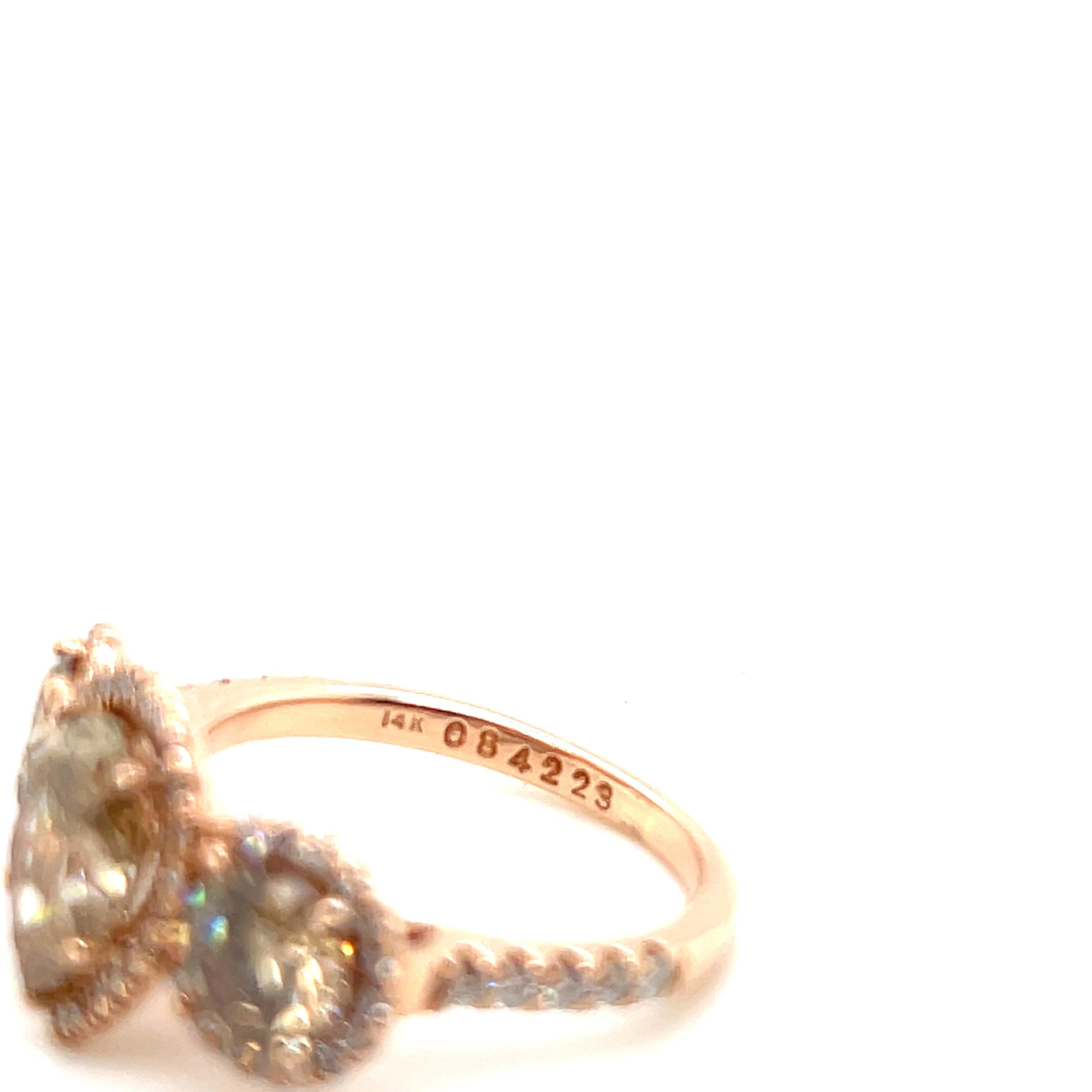 Bague de fiançailles en or rose 1,48 carat Fancy Brown Pear et 1,32 TCW Round Diamond en vente 3