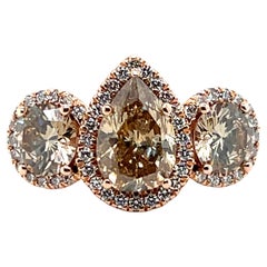 1.48 Carat Fancy Brown Pear & 1.32 TCW Round Diamond Rose Gold Engagement Ring
