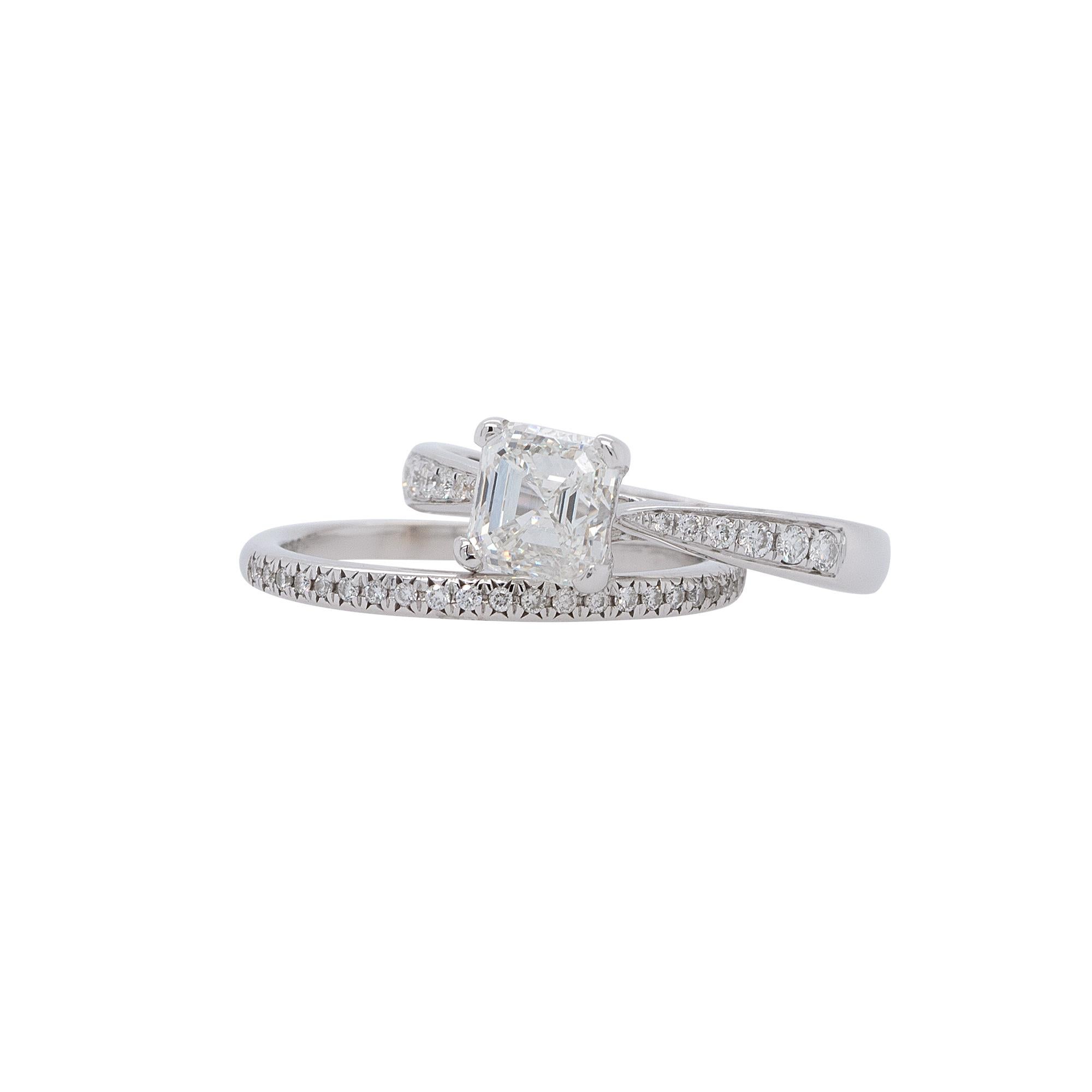 1.48 Carat GIA Emerald Cut Engagement Ring Set For Sale 9