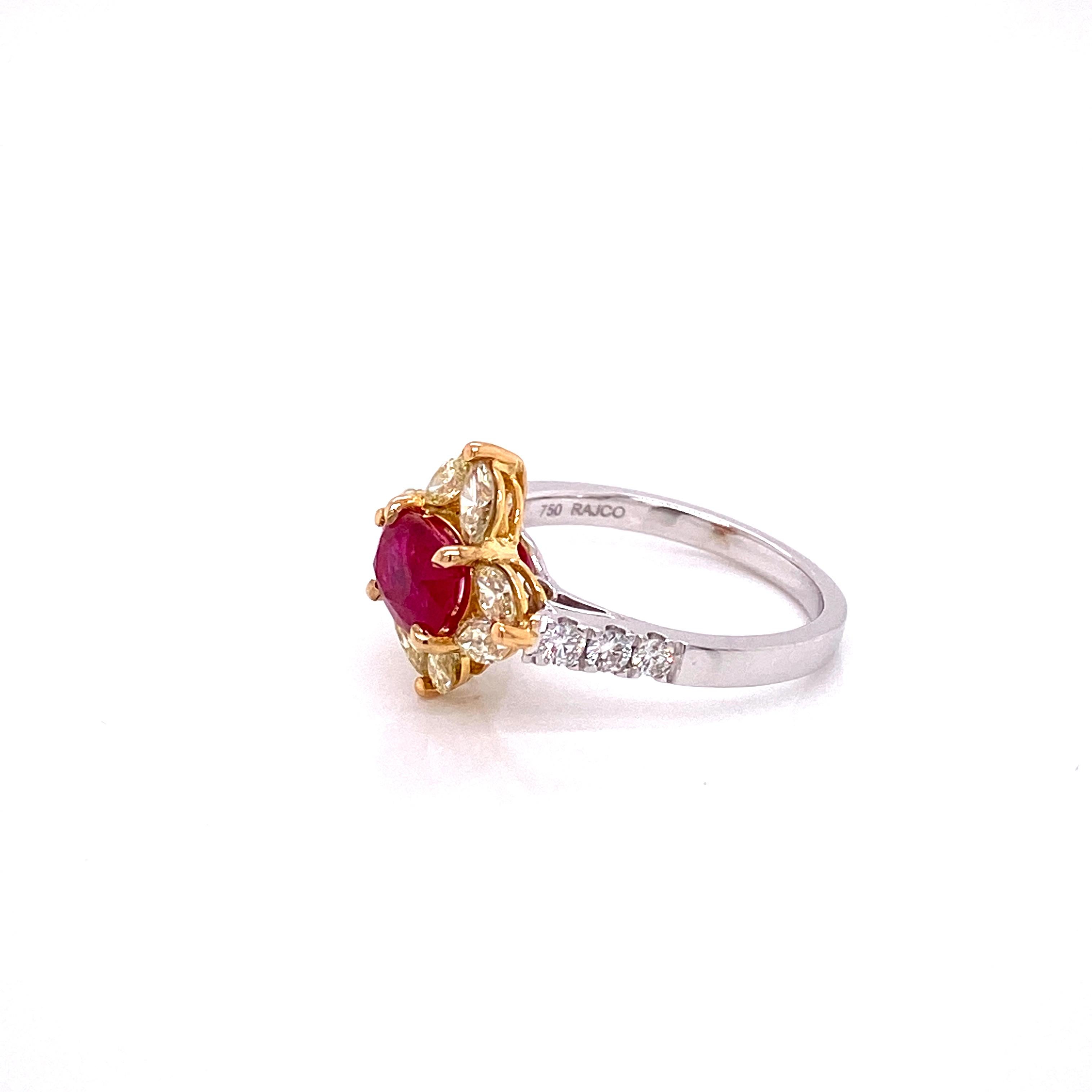 1.48 Carat GRS Certified No Heat Pigeon's Blood Red Burma Ruby and Diamond Ring 1