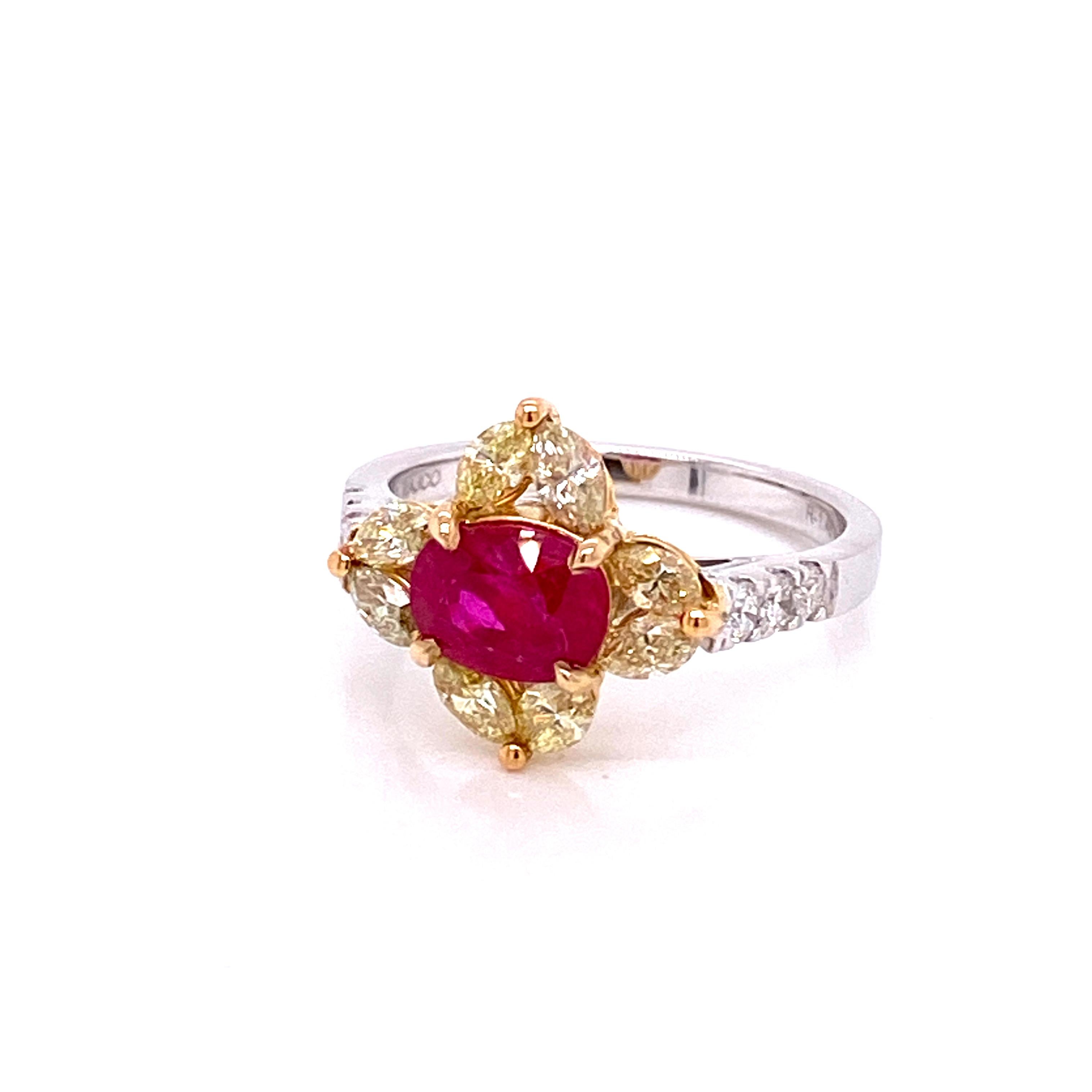 1.48 Carat GRS Certified No Heat Pigeon's Blood Red Burma Ruby and Diamond Ring 2