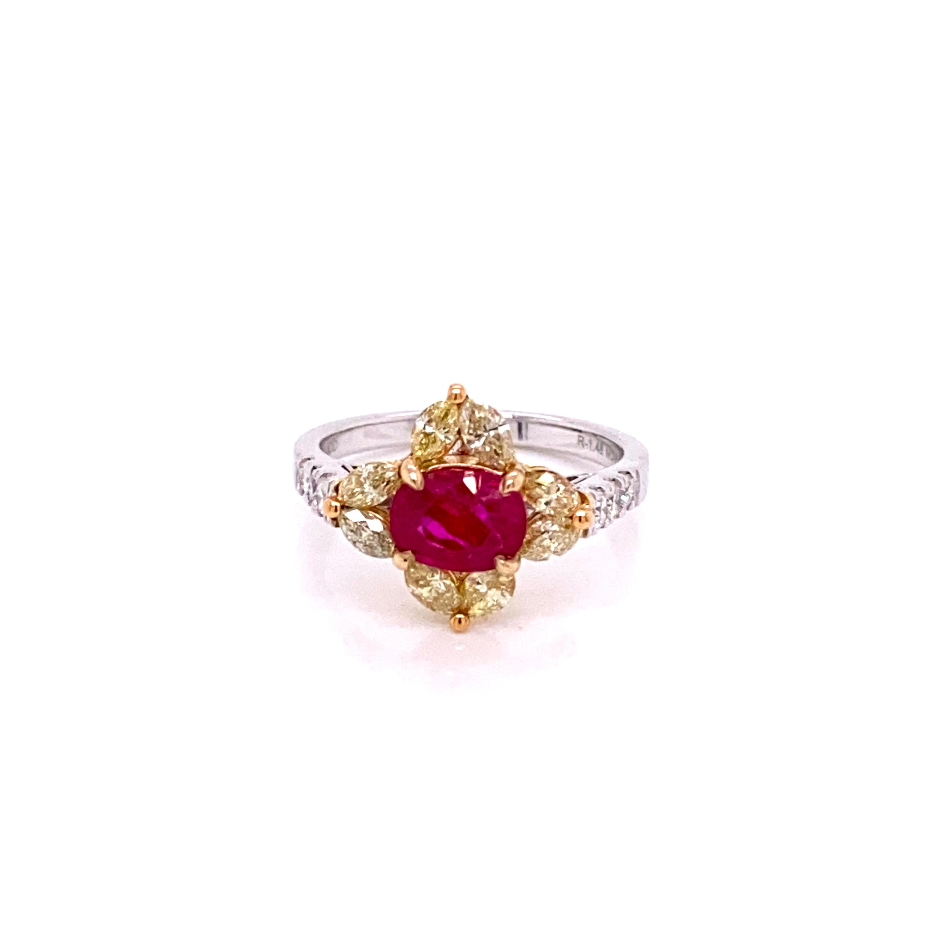 1.48 Carat GRS Certified No Heat Pigeon's Blood Red Burma Ruby and Diamond Ring 4