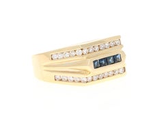 1.48 Carat Men's Sapphire Diamond 14 Karat Yellow Gold Ring