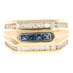 1.48 Carat Men's Sapphire Diamond 14 Karat Yellow Gold Ring