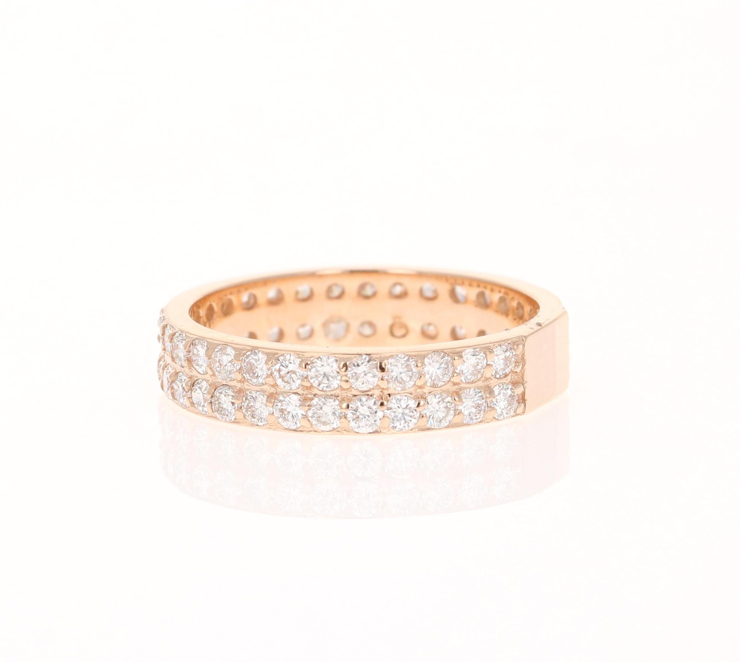 Contemporary 1.48 Carat Natural Diamond Rose Gold Band For Sale