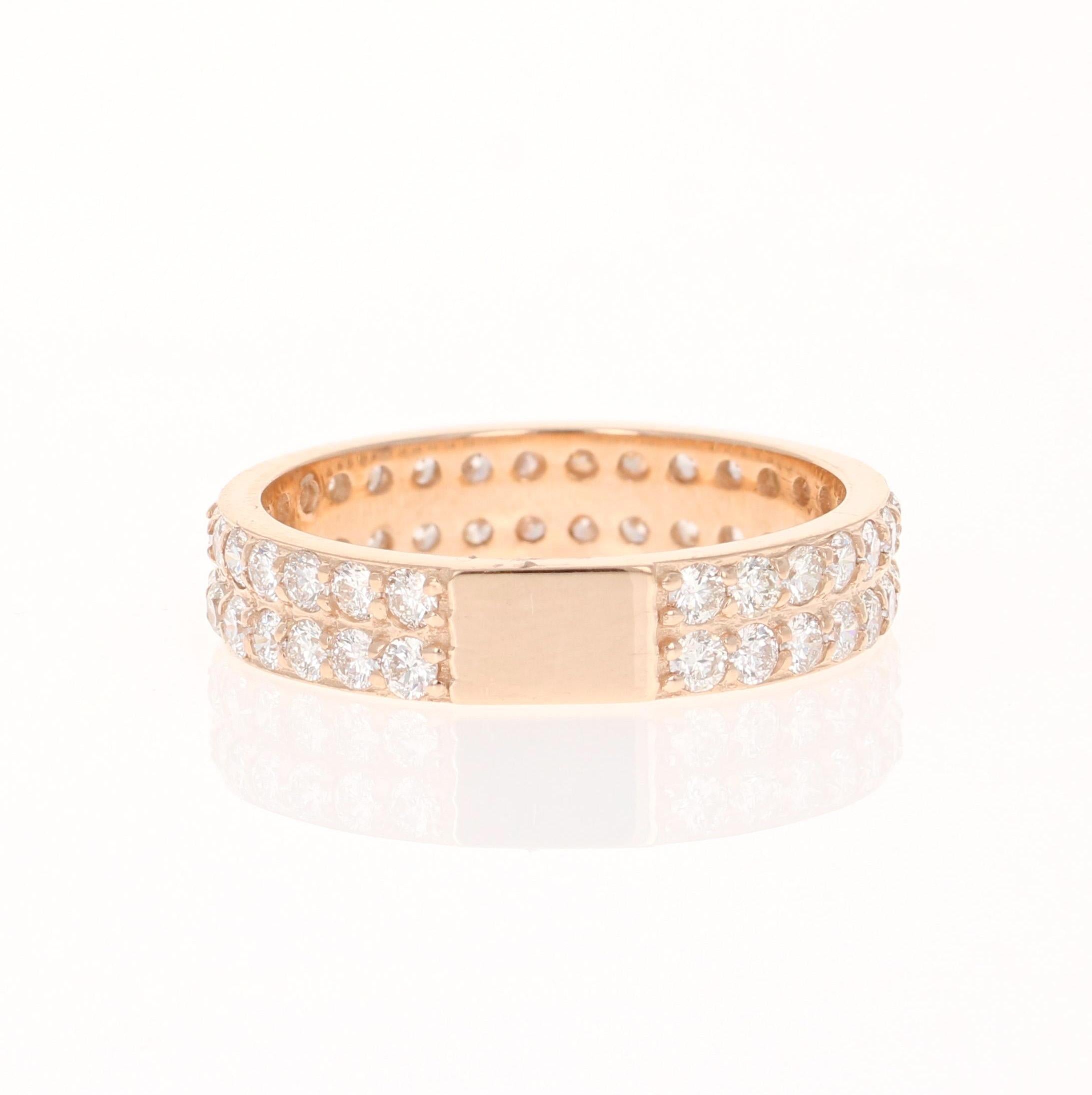 Round Cut 1.48 Carat Natural Diamond Rose Gold Band For Sale