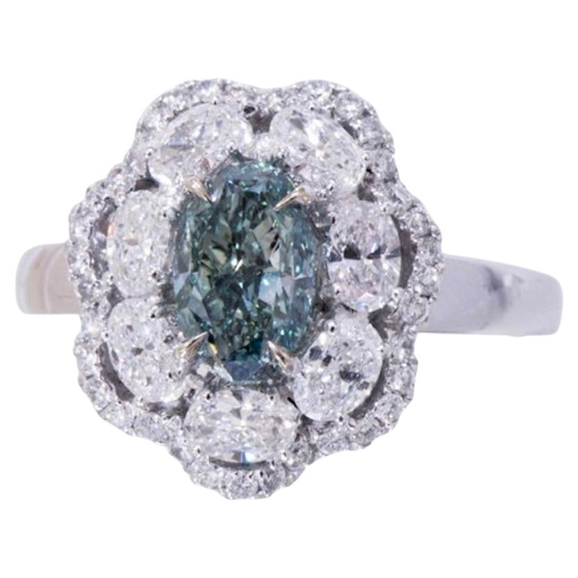 1.48 Carat Natural GIA Certified Vivid Bluish Green Diamond Ring