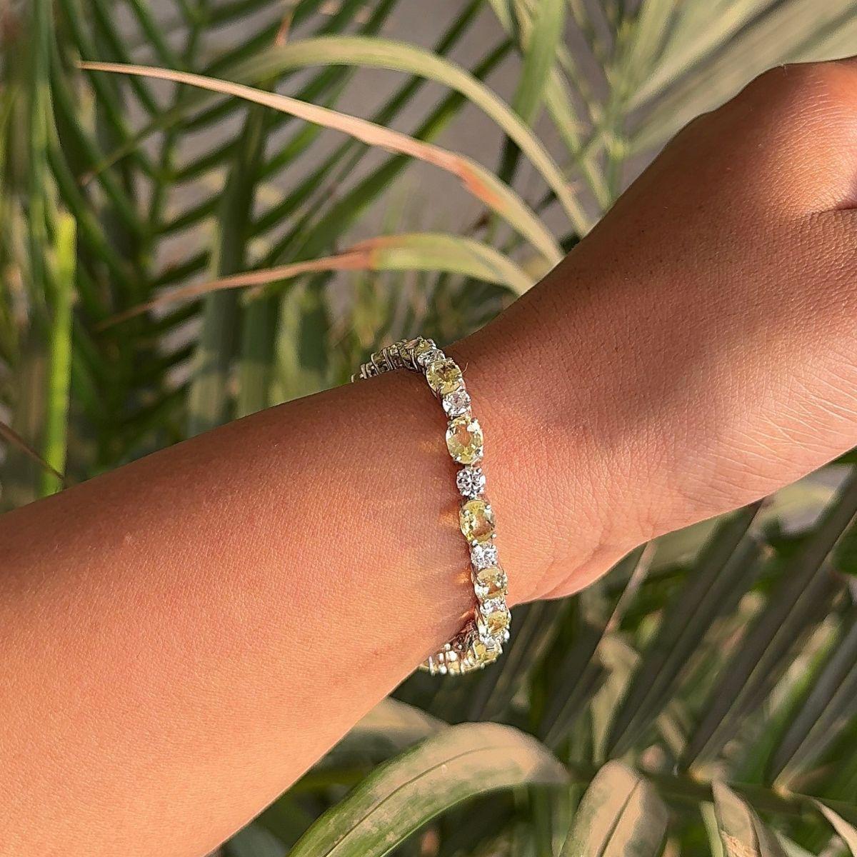 Pulsera de regalo para mamá de cuarzo limón natural de 14,8 quilates en plata 925 en venta 3