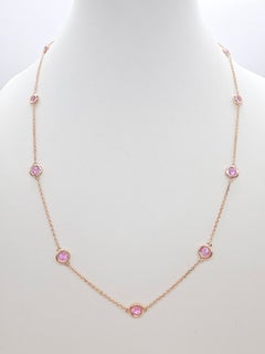 Natural Pink Sapphire Station Necklace, 1.48ct in 14K Yellow Gold, 17"