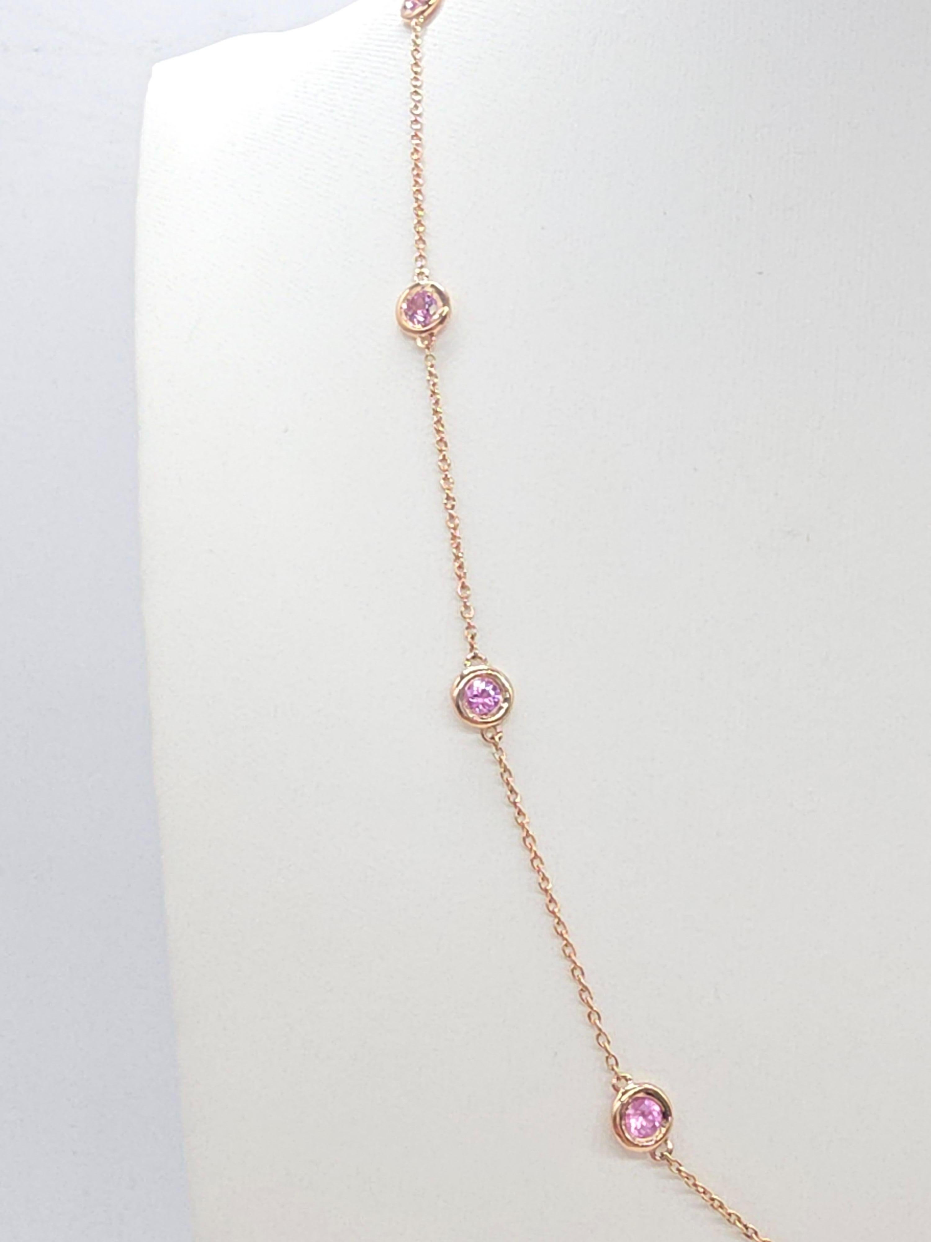 1.48 Quilates Zafiro Rosa Natural Station Collar Oro Amarillo 14 Kilates 17'' en Nuevo estado para la venta en Great Neck Plaza, NY