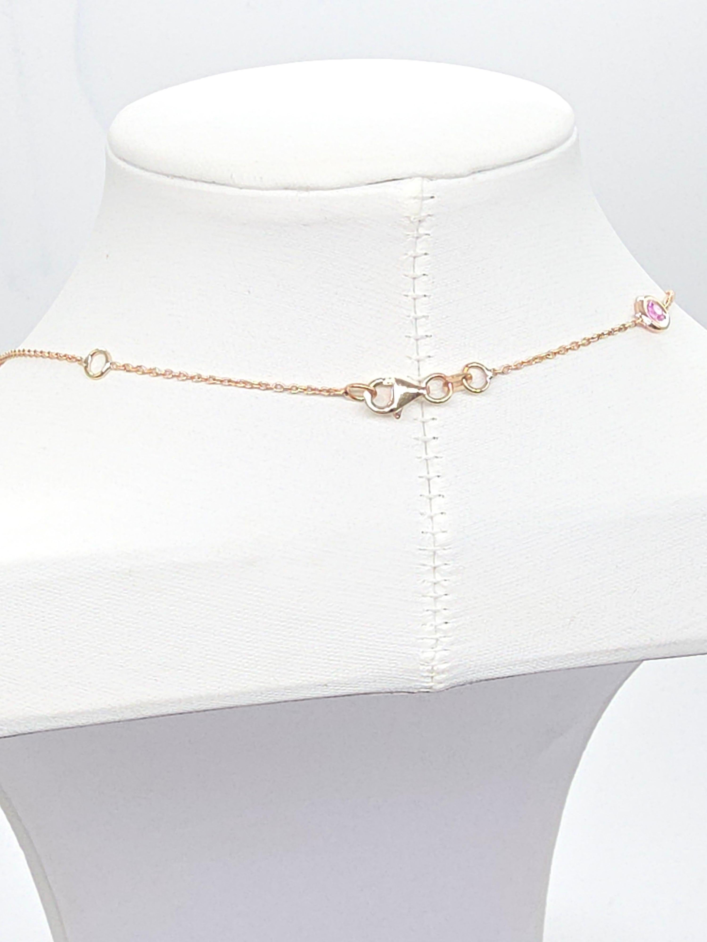 De las mujeres 1.48 Quilates Zafiro Rosa Natural Station Collar Oro Amarillo 14 Kilates 17'' en venta