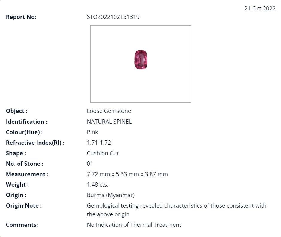 1.48 Carat Natural Pink Spinel from Burma For Sale 2