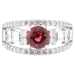 1.48 Carat Natural Red Spinel and Diamond Band Ring Set in Platinum