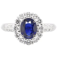 1.48 Carat Natural Sapphire and Diamond Lady Diana Ring Set in Platinum