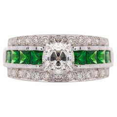 1.48 Carat Old Cut Diamond and Tsavorite Vintage Art Deco Filigree Ring