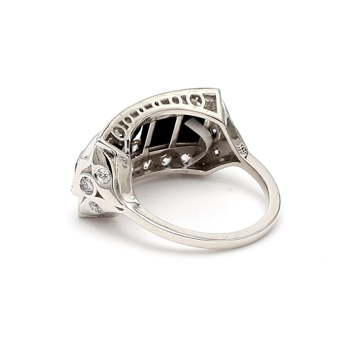 Donna Anello vintage in platino con diamante nero e taglio europeo da 1,48 carati in vendita