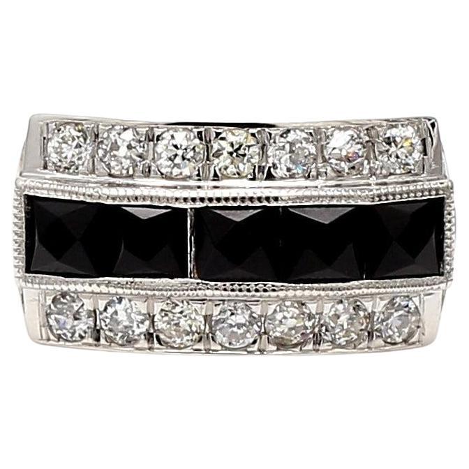 1.48 Carat Old European Cut and Black Diamond Platinum Vintage Ring