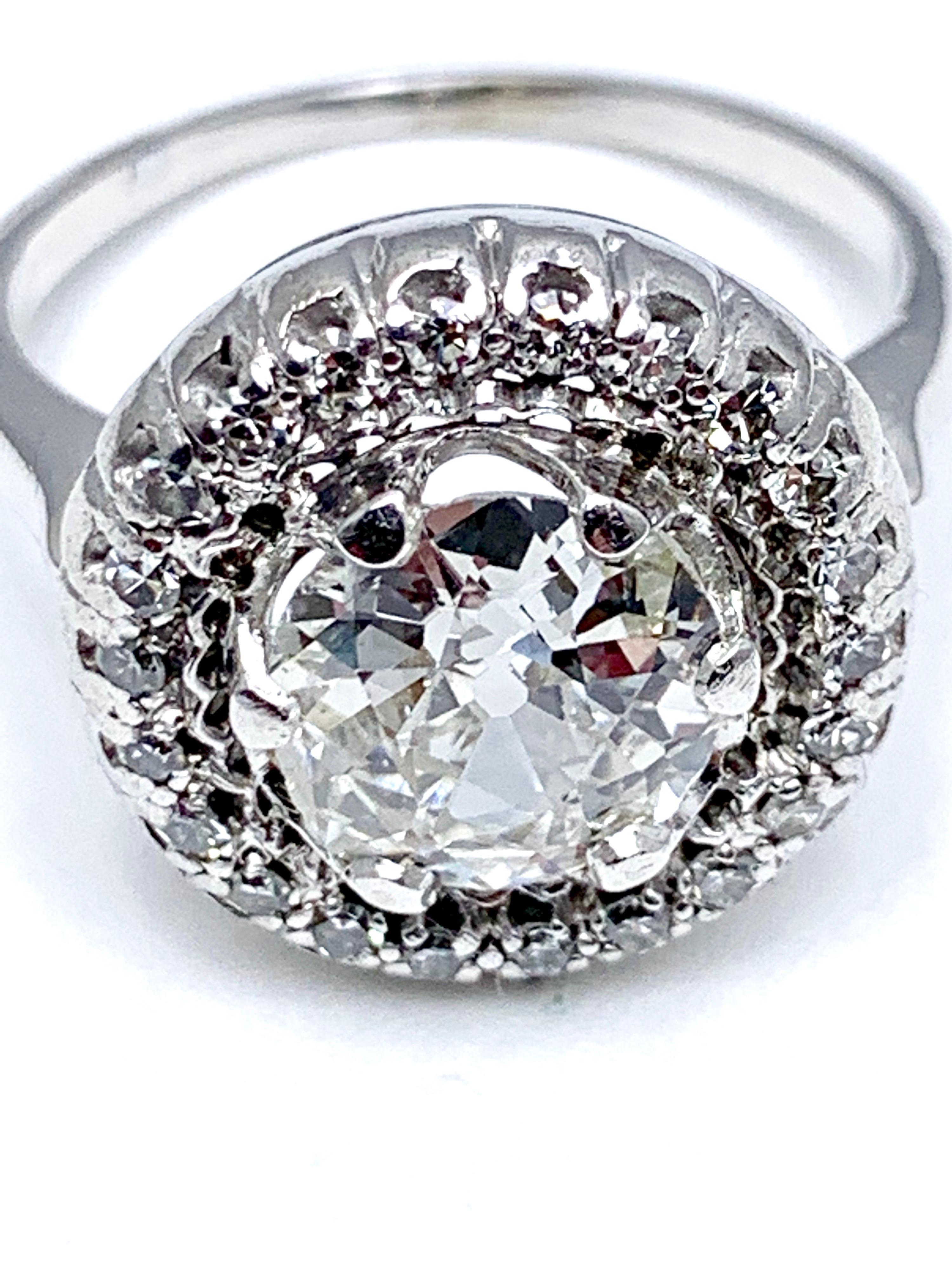 1.48 Carat Old European Cut and Single Cut Diamond White Gold Ring In Good Condition For Sale In Chevy Chase, MD
