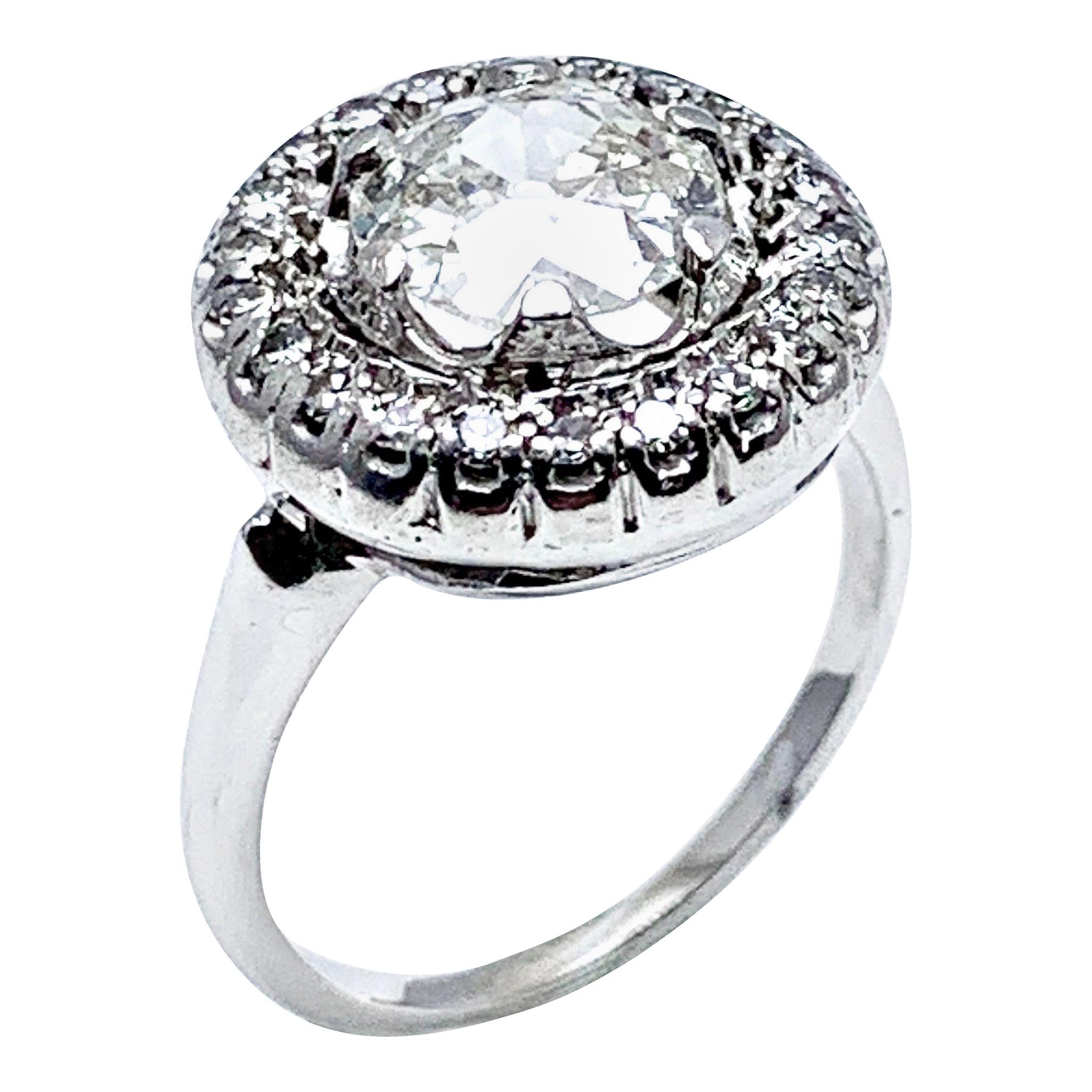 1.48 Carat Old European Cut and Single Cut Diamond White Gold Ring For Sale