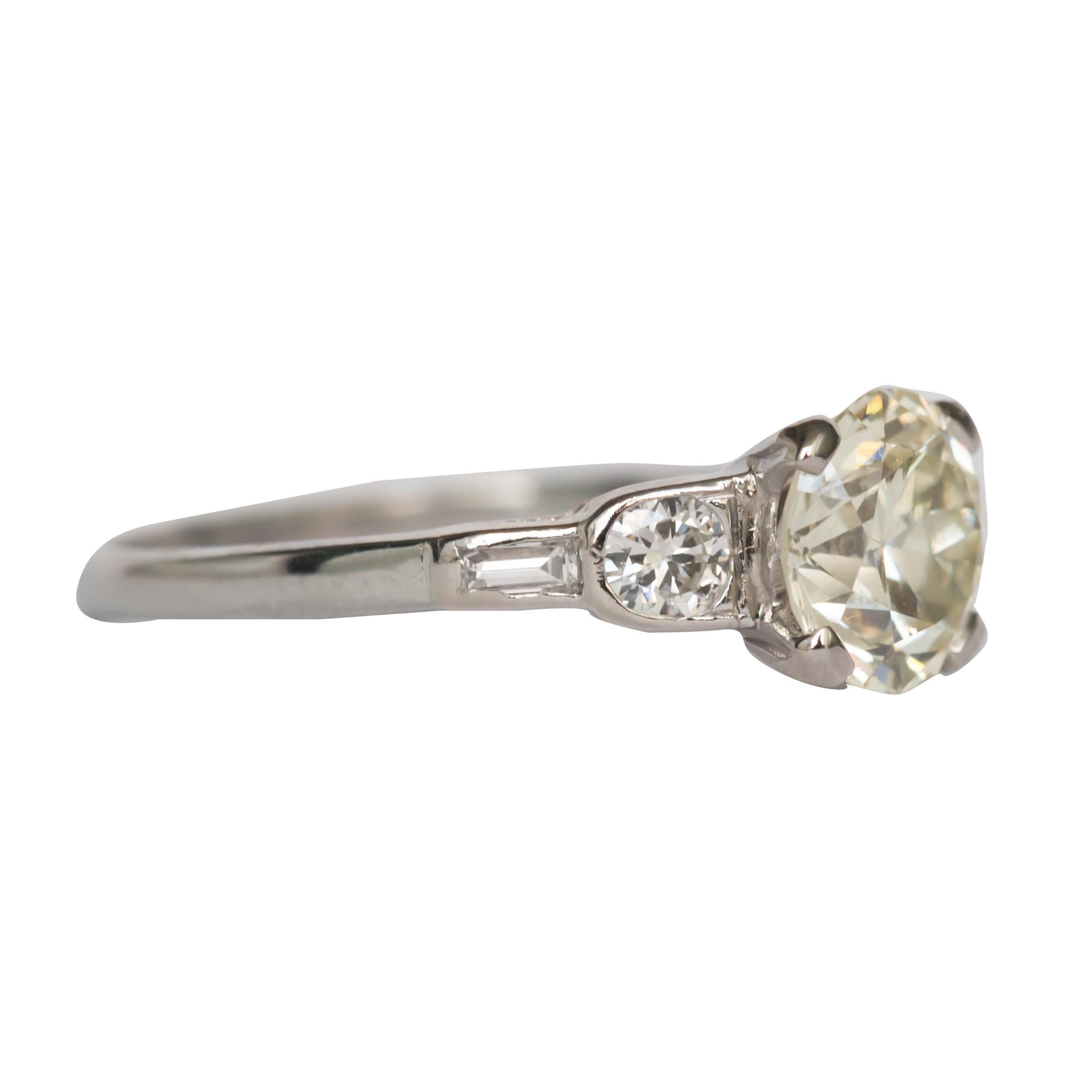 Art Deco 1.48 Carat Old European Diamond Platinum Engagement Ring For Sale