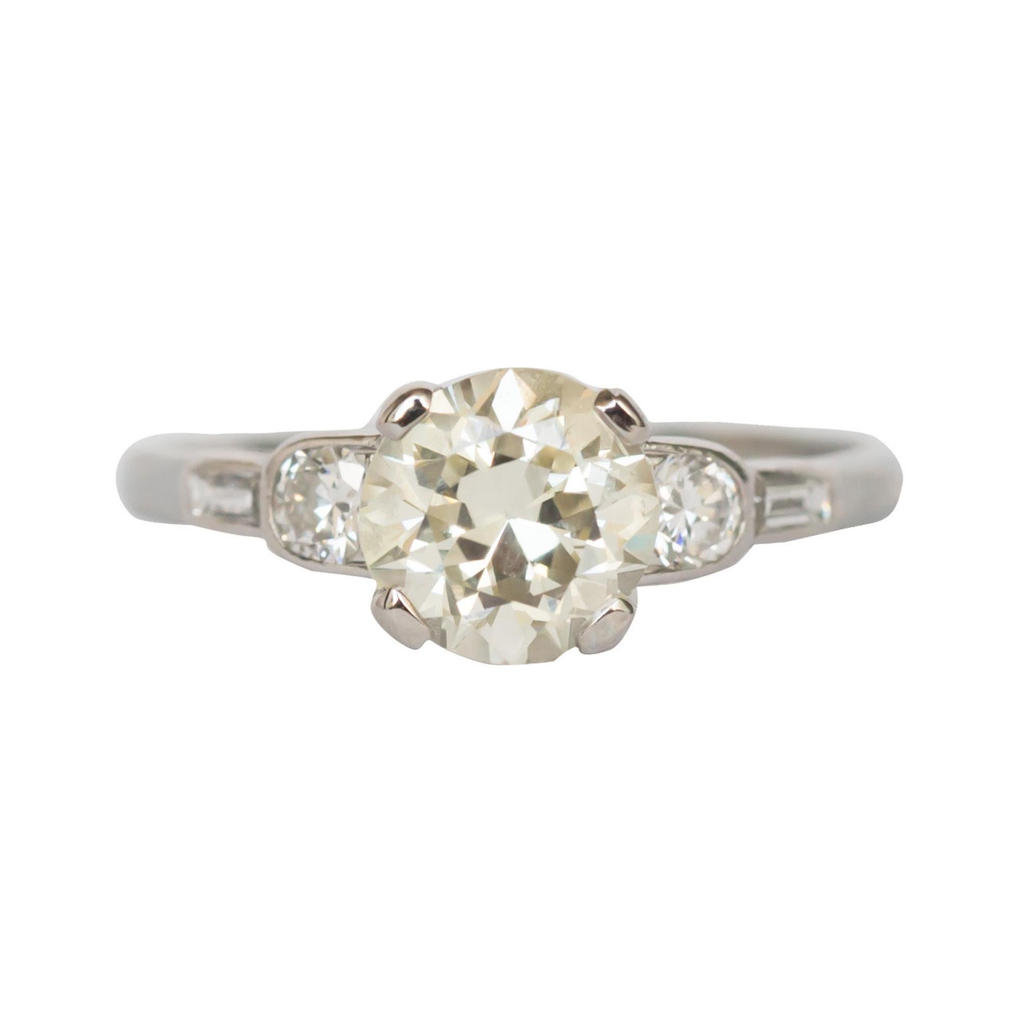 1.48 Carat Old European Diamond Platinum Engagement Ring For Sale