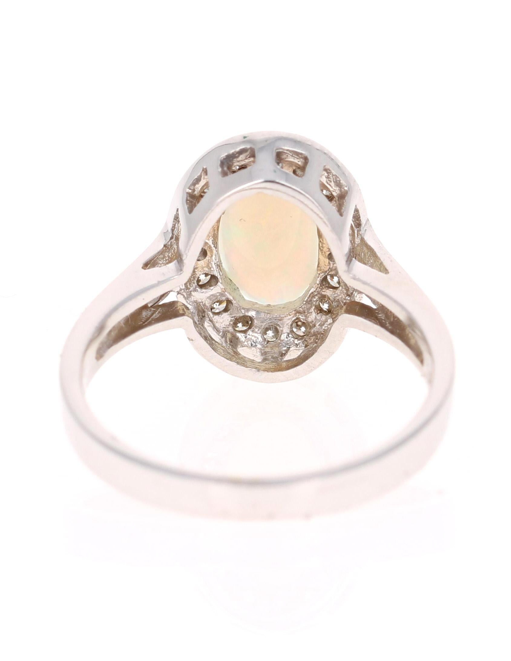 Oval Cut 1.48 Carat Opal Diamond 14 Karat White Gold Ring