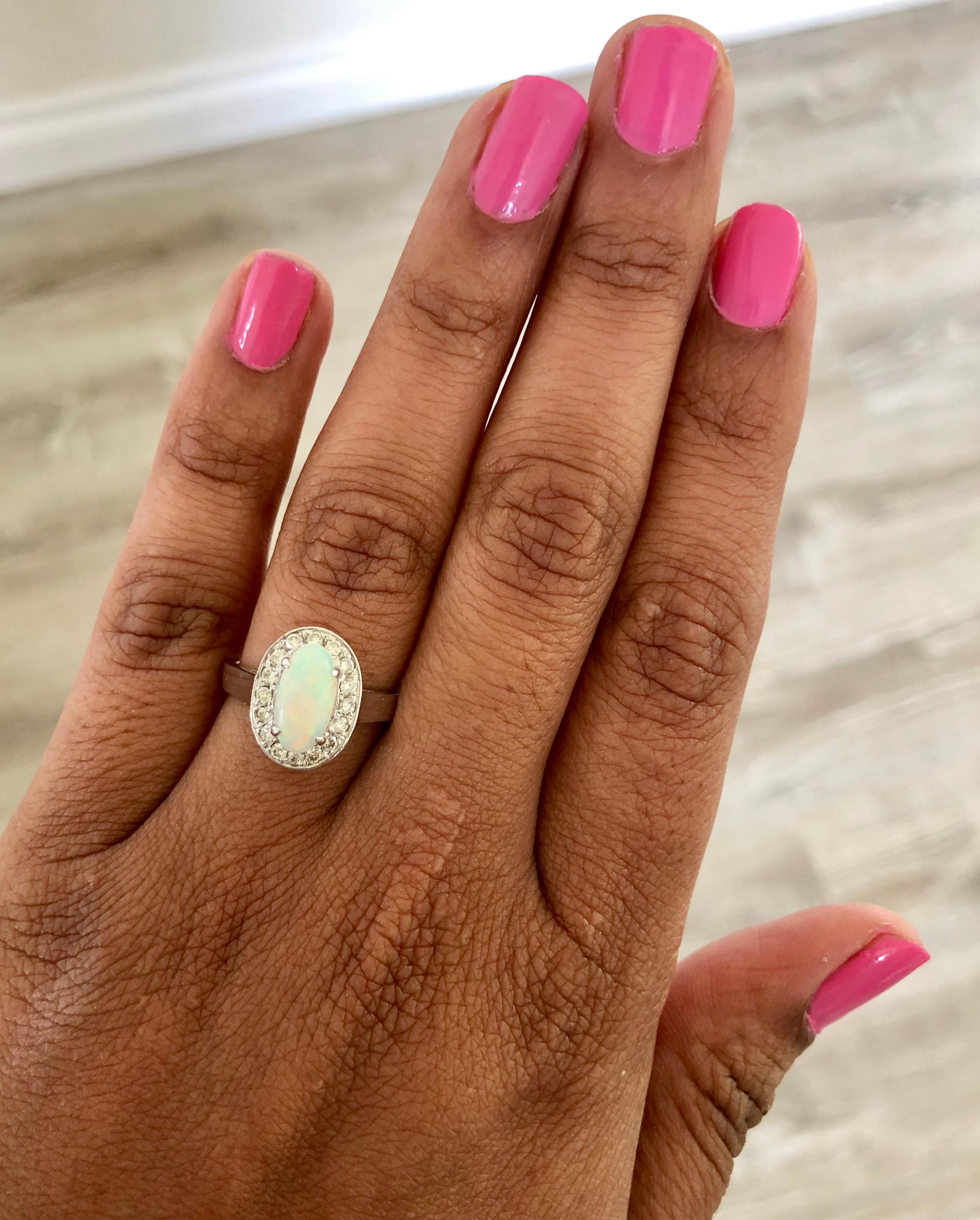 Women's 1.48 Carat Opal Diamond 14 Karat White Gold Ring