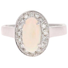 1.48 Carat Oval Cut Opal Diamond White Gold Cocktail Ring
