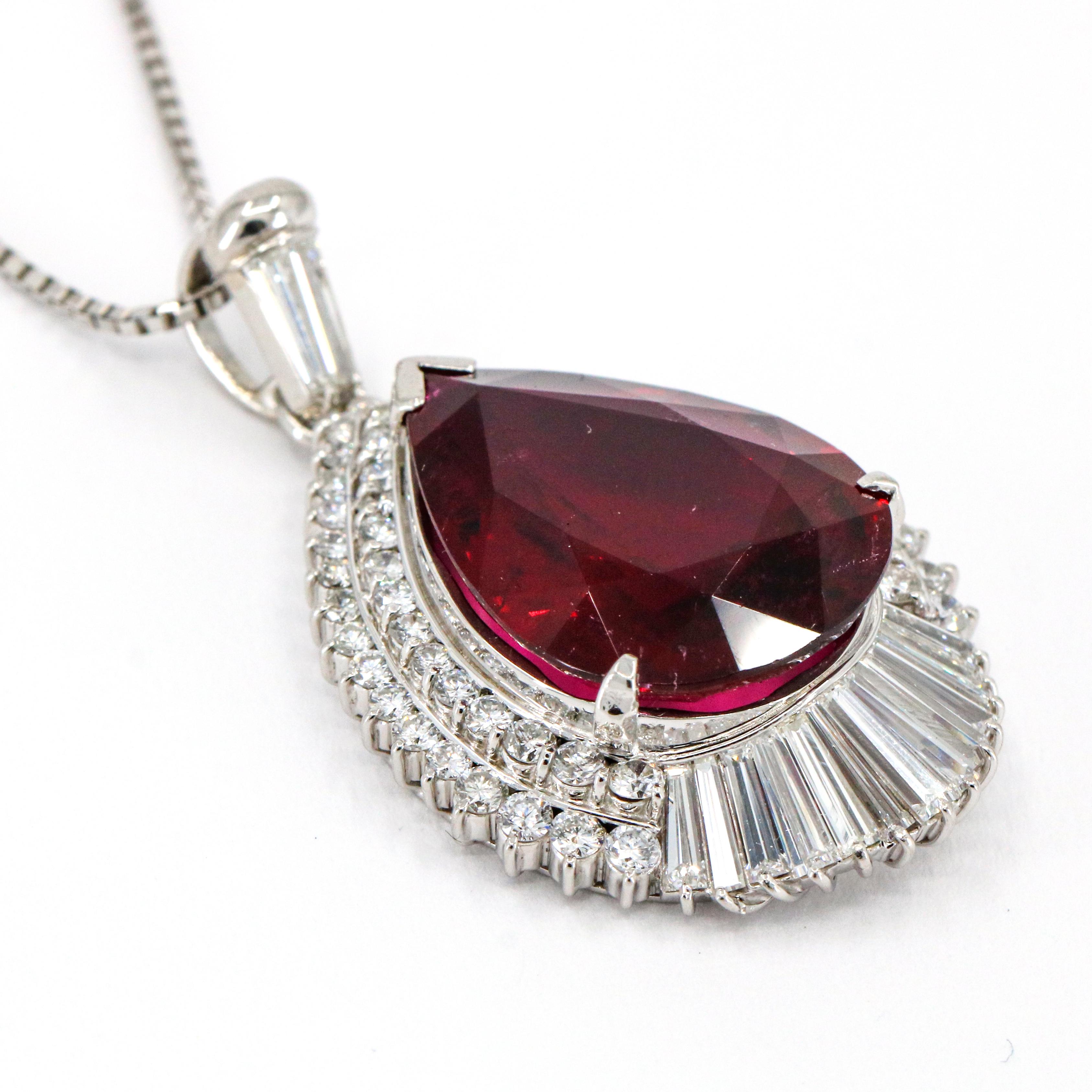 14.8 Carat Pear Cut Rubelite Diamond Platinum Drop Pendant Necklace In Excellent Condition For Sale In Fort Lauderdale, FL