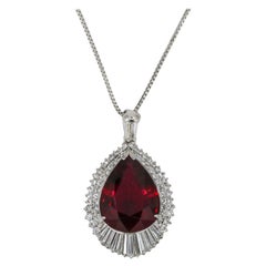 14.8 Carat Pear Cut Rubelite Diamond Platinum Drop Pendant Necklace
