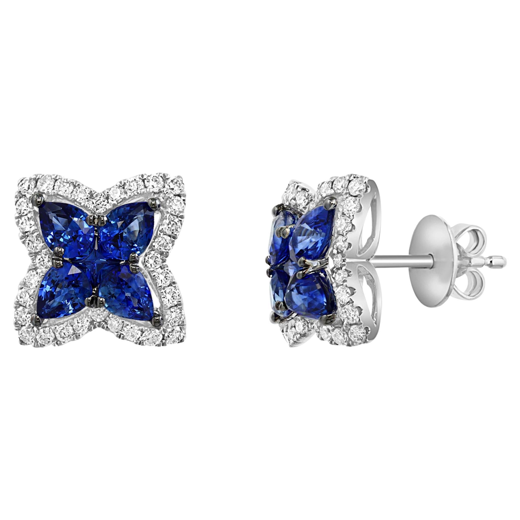 1.48 Carat Pear Shape Sapphire and Diamond Stud Earrings in 18K White Gold For Sale