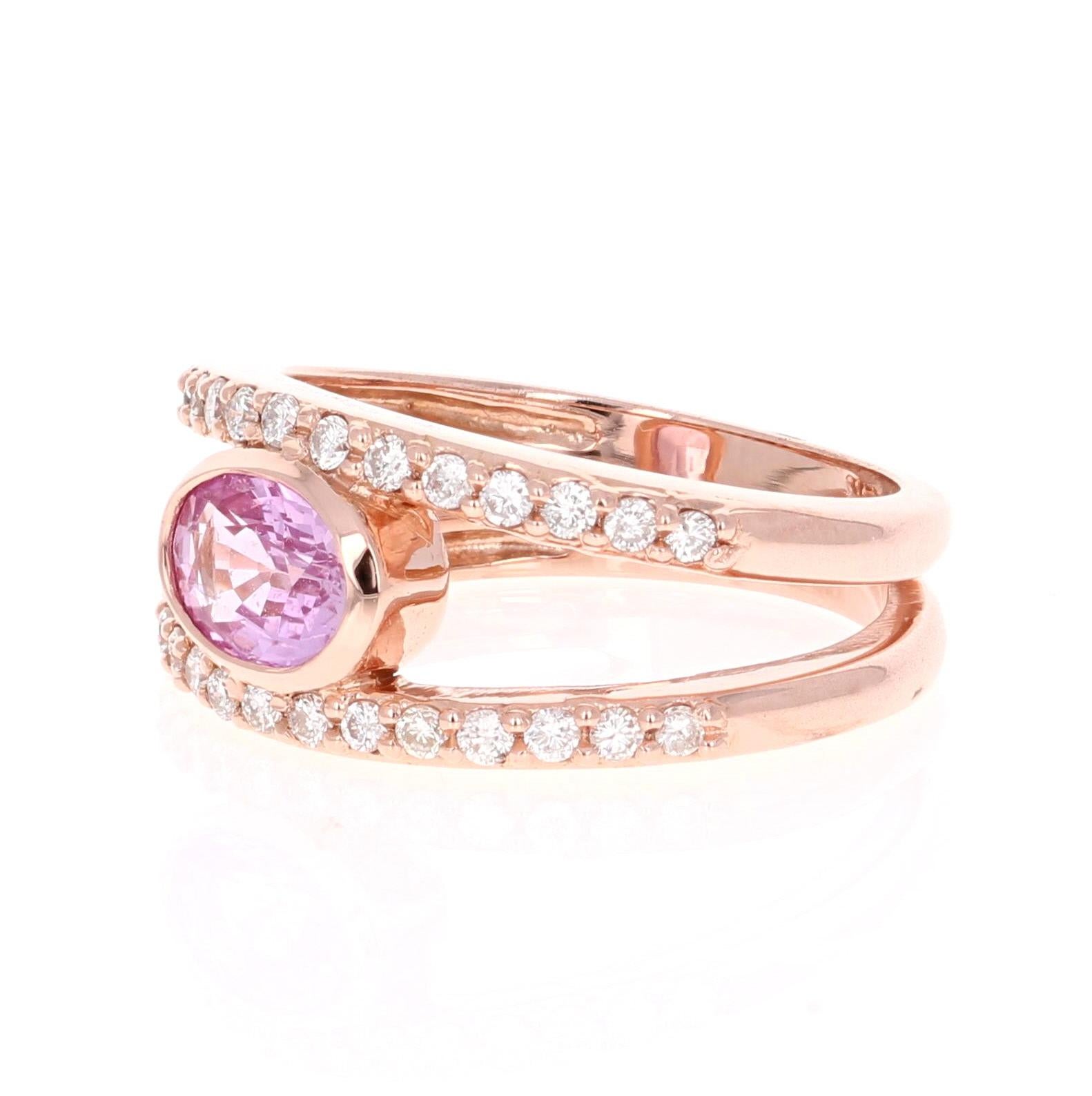 Contemporary 1.48 Carat Pink Sapphire Diamond 14 Karat Rose Gold Ring