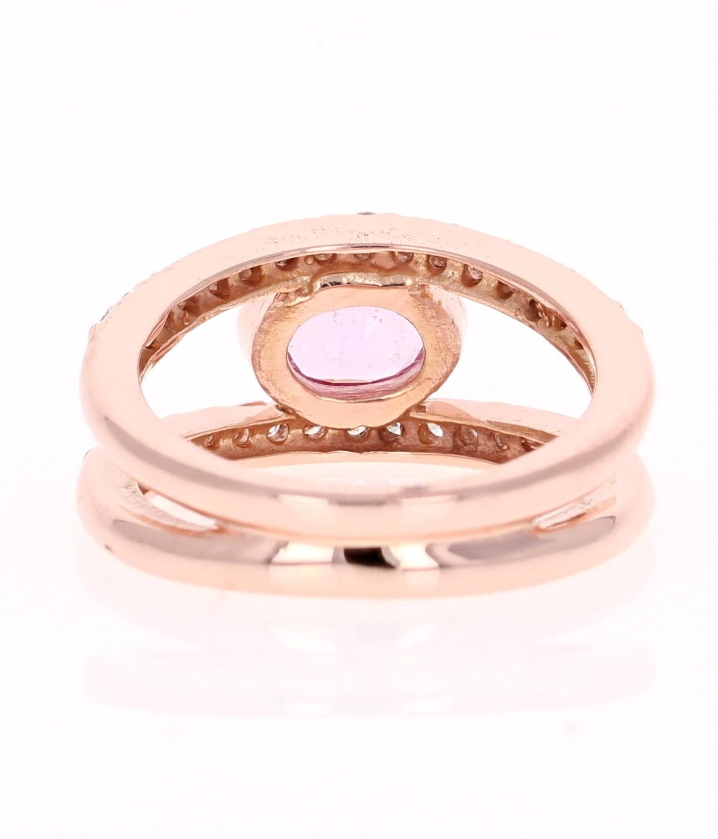 Oval Cut 1.48 Carat Pink Sapphire Diamond 14 Karat Rose Gold Ring
