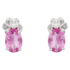 1.48 Carat Prong Set Pink Sapphire Diamond Stud Earrings in 18K Solid White Gold
