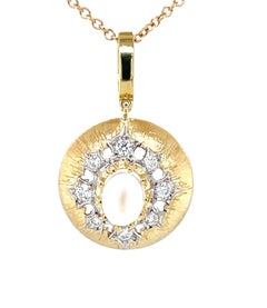 1.48 Carat Rainbow Moonstone and Diamond Pendant in 18k White and Yellow Gold