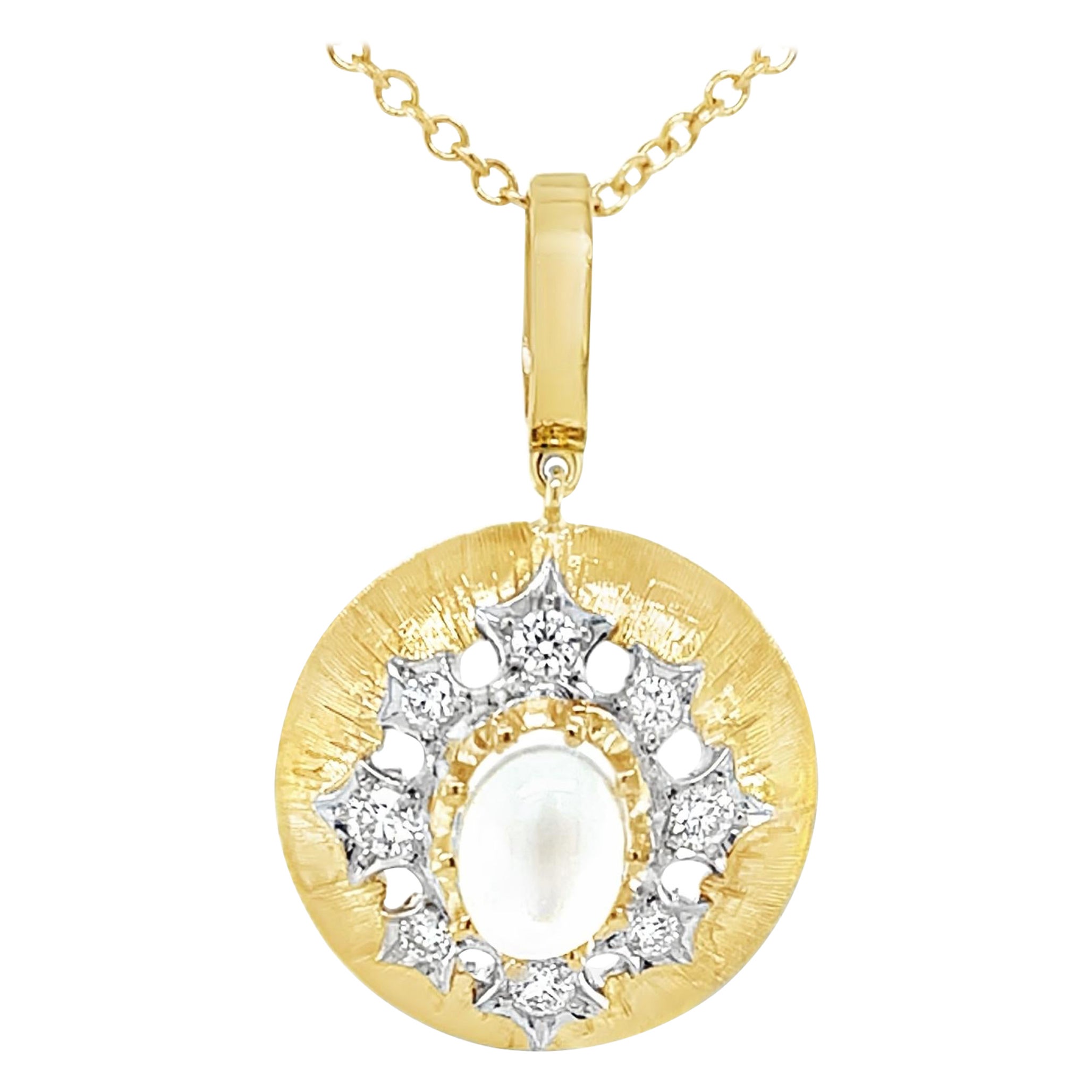 1.48 Carat Rainbow Moonstone and Diamond Pendant in 18k White and Yellow Gold