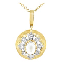 1.48 Carat Rainbow Moonstone and Diamond Pendant in 18k White and Yellow Gold