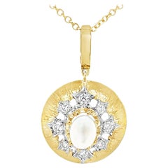 1.48 Carat Rainbow Moonstone and Diamond Pendant in 18k White and Yellow Gold