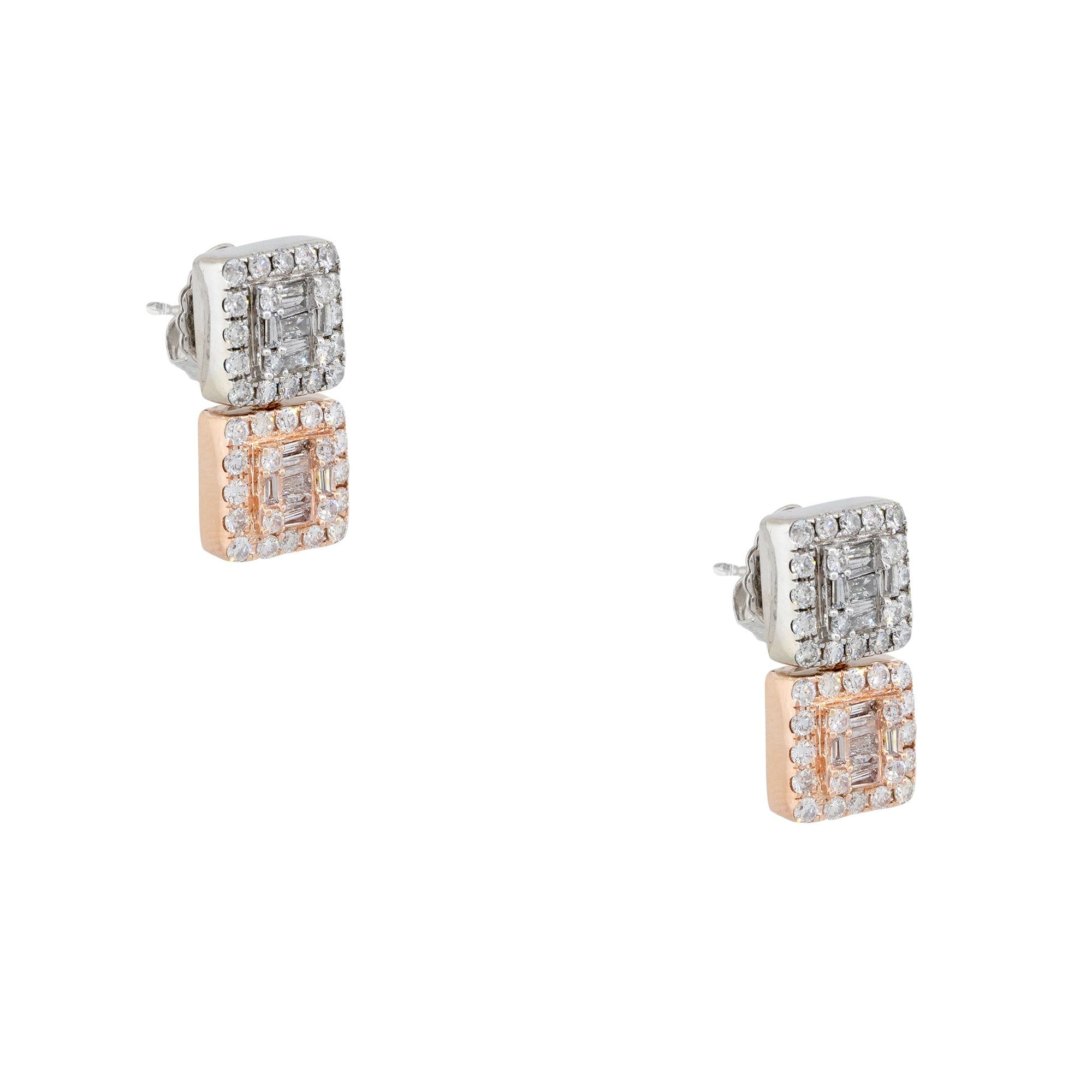 14k White & Rose Gold 1.48ctw Round Brilliant & Baguette Cut Diamond Mosaic Square Earrings

Product: Mosaic Diamond Square Earrings
Diamonds: All natural diamonds
Material: 14k White & Rose Gold
Diamond Details: There are approximately 1.20 carats
